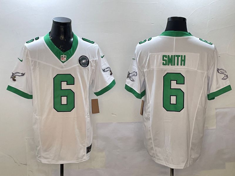 Men Philadelphia Eagles #6 Smith White Retro three generations 2025 Nike Vapor Limited NFL Jersey style 3